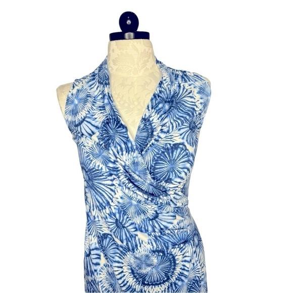Tommy Hilfiger Blue Sunflower sleeveless Midi Wrap Dress Size Small P - Picture 2 of 6